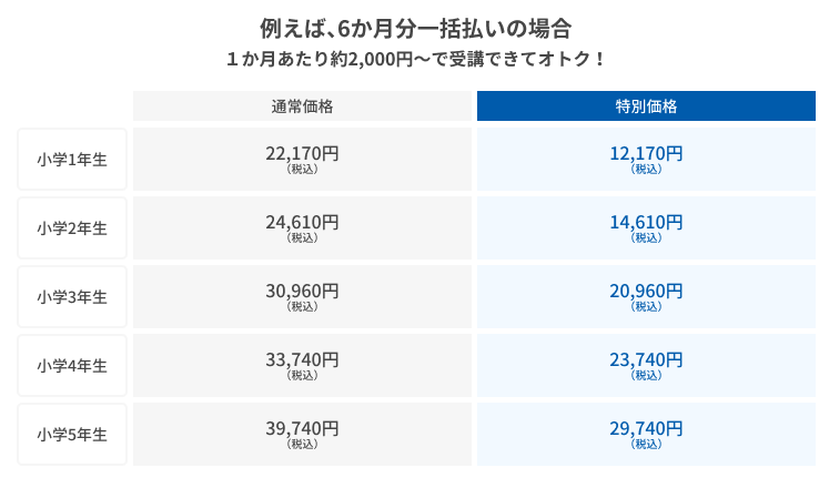 6ヶ月分一括払いの場合_進研ゼミ小学講座